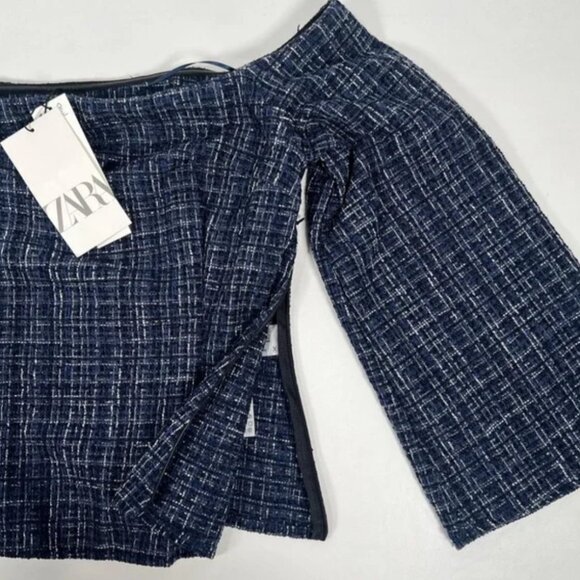 NWT ZARA Tweed Textured Off Shoulder Top Flare Sleeve 8741/257/030 Size SMALL - Picture 13 of 15